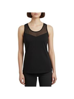Halogen Black Mesh Panel Sleeveless Tank Top Medium Minimalist Edgy